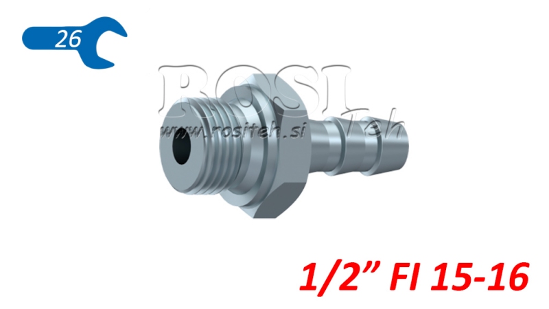 COLLEGAMENTO MASCHIO IDRAULICO 1/2 PER TUBO IN GOMMA Φ 15-16