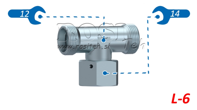 HYDRAULISCHES T-STÜCK L-6 MIT ZENTRALER SCHWENKMUTTER M12X1,5