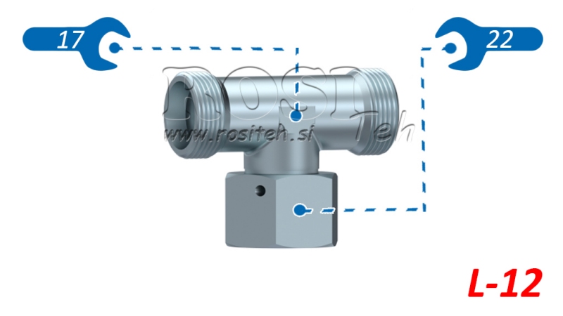 HYDRAULISCHES T-STÜCK L-12 MIT ZENTRALER SCHWENKMUTTER M18X1,5