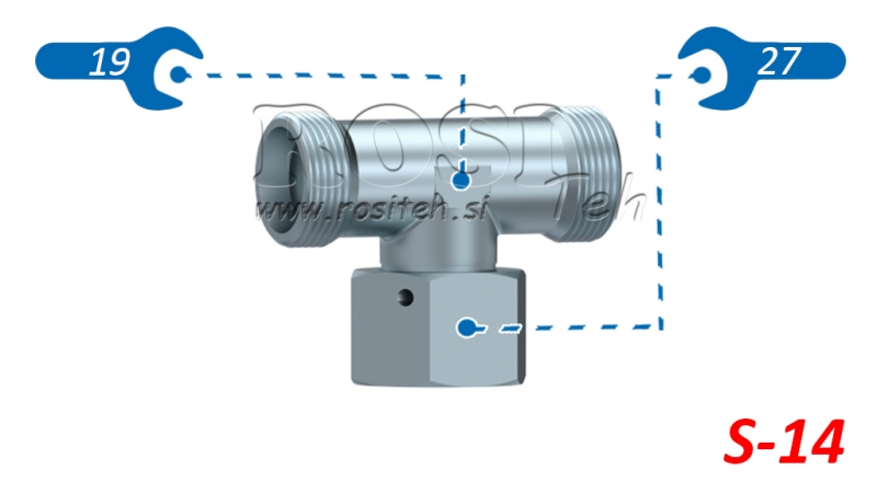 HYDRAULISCHES T-STÜCK S-14 MIT ZENTRALER SCHWENKMUTTER M22X1,5