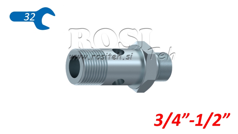 HYDRAULISCHE HOHLSCHRAUBE BSP 3/4 MIT VERLÄNGERTEM GEWINDE BSP 1/2
