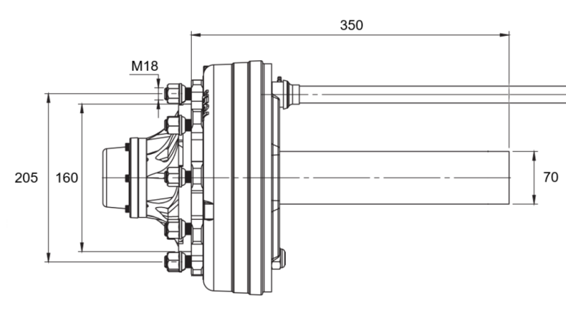 SEMIALBERO CON FRENI - 3600 kg (6 VITI) - 350 mm