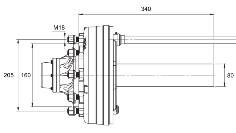 SEMIALBERO CON FRENI - 4400 kg (6 VITI) - 340 mm