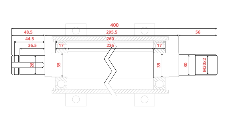 GUSS-EISEN KREISSÄGENWELLE 400MM (LINKS GEWINDE)