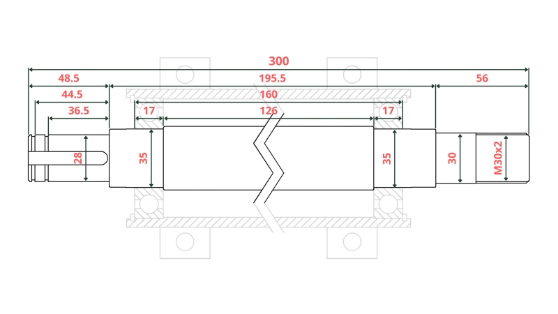 GUSS-EISEN KREISSÄGENWELLE 300MM (RECHTES GEWINDE)