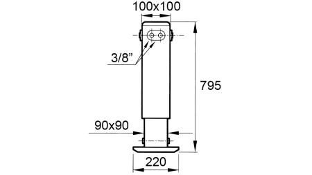 PIEDINO DI SUPPORTO IDRAULICO A DOPPIO EFFETTO (100x100x795 mm) - CORSA 500 mm - 3.800 kg