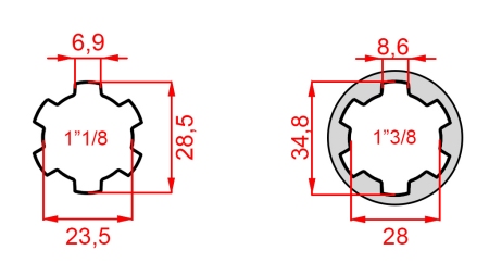 KARDANADAPTER MED PINNE FRA 1-3/8 TIL 1-1/8 (150 mm)