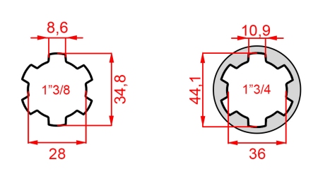 KARDANADAPTER MED PINNE FRA 1-3/4 TIL 1-3/8 (165 mm)