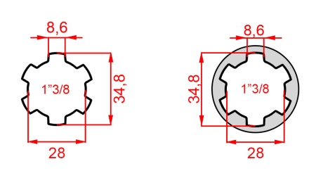 KARDANADAPTER MED PINNE FRAN 1-3/8 TILL 1-3/8 (150 mm)