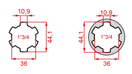 KARDANADAPTER MED PINNE FRA 1-3/4 TIL 1-3/4 (165 mm)