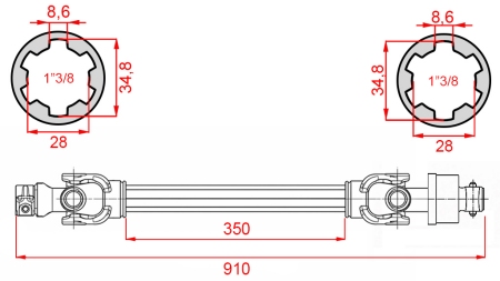 ECO KARDANAS 910mm 30-75HP MET VRIJLOOPKOPPELING