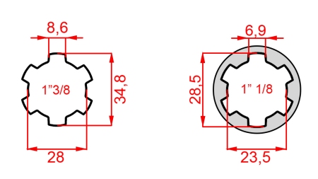 KARDANADAPTER FRA 1-1/8 TIL 1-3/8 (140 mm)