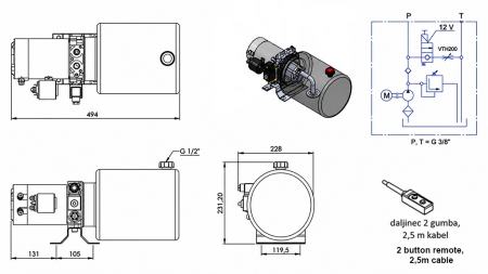 MINI JEDNOSTKA ZASILAJĄCA HYDRAULICZNIE 12V DC - 1.6kW = 2.1cc - 8 litrów - jednostka jednofazowa (metal)