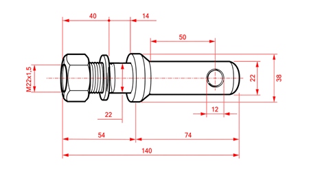 MOUNTING PIN Φ22MM WITH THREAD M22X1.5