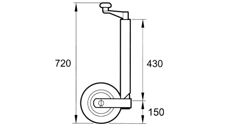 THREADED SUPPORT LEG WITH WHEEL FOR TRAILERS 250MM - 400KG