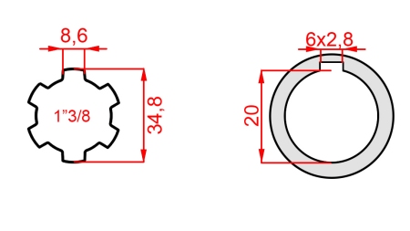 ADAPTOR CARDANIC 1-3/8 - GAURĂ fi 20 mm (145 mm)