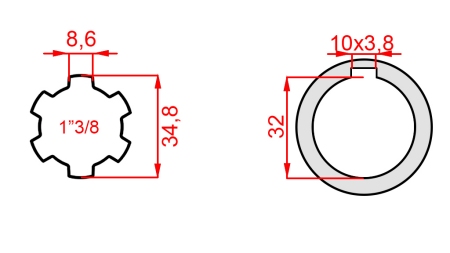 ADAPTOR CARDANIC 1-3/8 - GAURĂ fi 32 mm (150 mm)