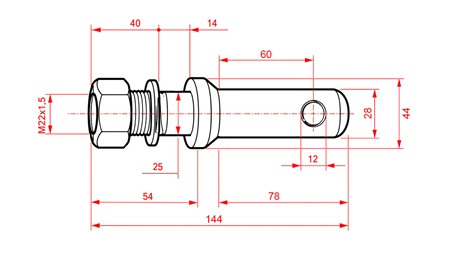 MOUNTING PIN Φ28MM WITH THREAD M22X1.5
