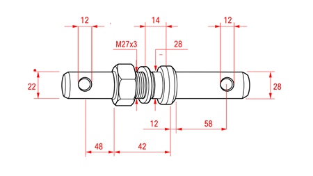 MOUNTING PIN Φ22/28MM WITH THREAD M27X3