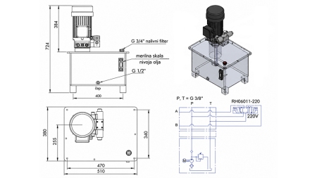 MINI HYDRAULIKAGGREGAT 380V AC (4 kW) - 8 cc - 12 lit/min - tank 40 lit