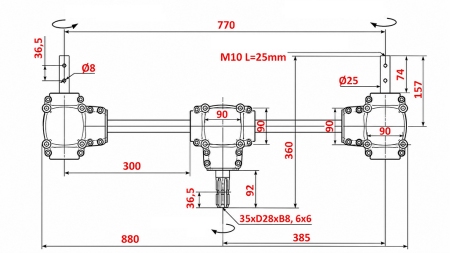 KOMPLET REDUKTORJEV 1:1,35 (22HP-16kW) ZA TROSILNIK L:770 - ALU