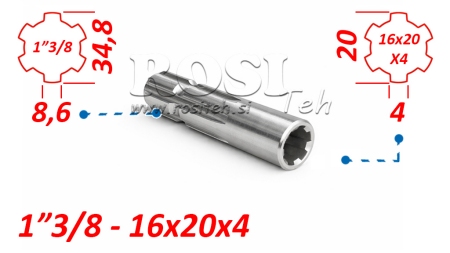 ZAPFWELLENADAPTER VON 16x20x4 (6 VERZAHNUNGEN) AUF 1-3/8 (120 mm)