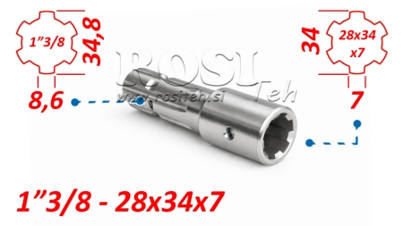 ZAPFWELLENADAPTER VON 28x34x7 (6 VERZAHNUNGEN) AUF 1-3/8 (145 mm)