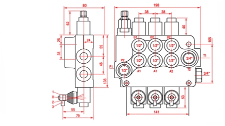 HYDRAULISCHES HANDVENTIL – 3-SEKTIONEN-STEUERVENTIL 3xR80 ECO