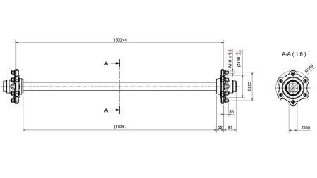 ACHSE FÜR ANHÄNGER 4800 kg OHNE BREMSEN (1500 mm)