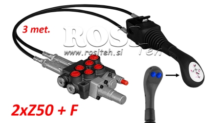 JOYSTICK 2x PULSANTE - CAVO BOWDEN 3 m + VALVOLA IDRAULICA 2xZ50 + FUNZIONE FLOTTANTE