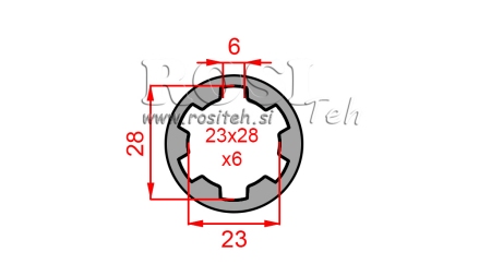 ZAPFWELLENADAPTER HÜLSE 23x28x6 (6 VERZAHNUNGEN) (60 mm)