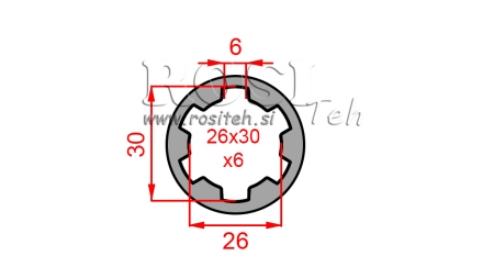 ZAPFWELLENADAPTER HÜLSE 26x30x6 (6 VERZAHNUNGEN) (60 mm)