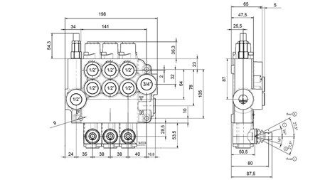MANUAL HYDRAULIC VALVE MONOBLOCK 3xZ80