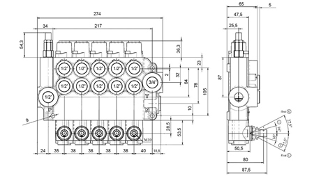 MANUAL HYDRAULIC VALVE MONOBLOCK 5xZ80