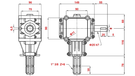 KOTNI REDUKTOR PTO 1:2,88 (10HP-7kW)