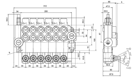 MANUAL HYDRAULIC VALVE MONOBLOCK 6xZ80