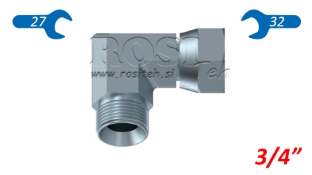HYDRAULIK KNIE 90°BSP KURZ DREHENDE MUTTER-MÄNNLICH 3/4