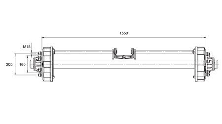 ACHSE FÜR ANHÄNGER MIT BREMSEN (6 SCHRAUBEN) - 3800 kg - 1550 mm