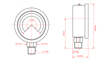 MANOMETER DN100 VERTICAL 0 - 250 BAR - 1/2