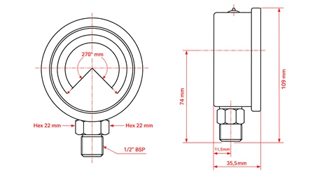MANOMETER DN100 VERTICAL 0 - 12 BAR - 1/2