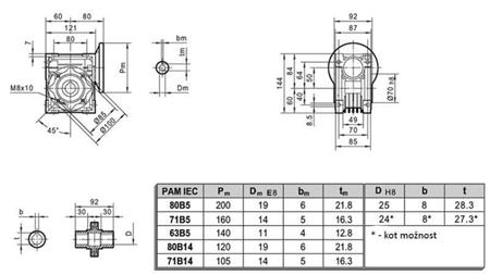 PMRV-50 REDUKTOR PRE ELEKTRICKÝ MOTOR MS80 (0.55-0.75kW) POMER 7.5:1