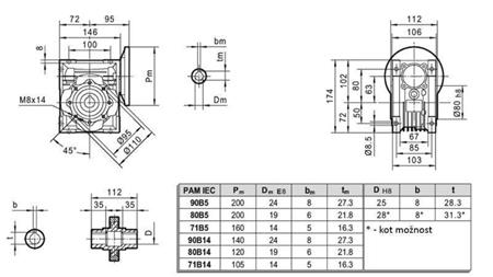 PMRV-63 REDUZIERSTÜCK FÜR ELEKTROMOTOR MS90 (1.1-1.5kW) VERHÄLTNIS 7.5:1