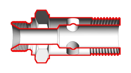 HYDRAULISCHE HOHLSCHRAUBE BSP 3/8 MIT VERLÄNGERTEM GEWINDE BSP 1/4