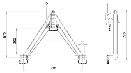 FRONTDREIECK FÜR FRONTTRAKTORHYDRAULIK CAT. 1 - 730 MM - 1200 KG