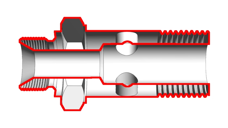 HYDRAULISCHE HOHLSCHRAUBE BSP 3/8 MIT VERLÄNGERTEM GEWINDE BSP 1/4