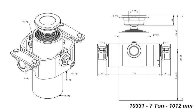 TELESCOPIC CYLINDER COMPACT 5 STAGES 1012mm x125 -BALL