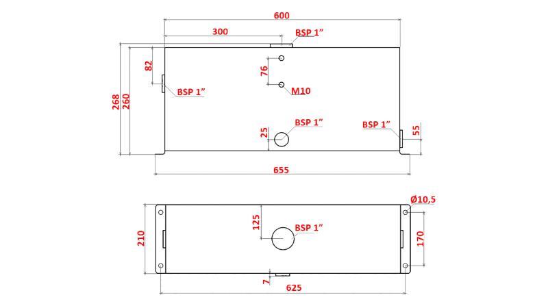 METALLRESERVOAR 25 LITER KUB 260x210x600mm KOMPLETT MED UTRUSTNING