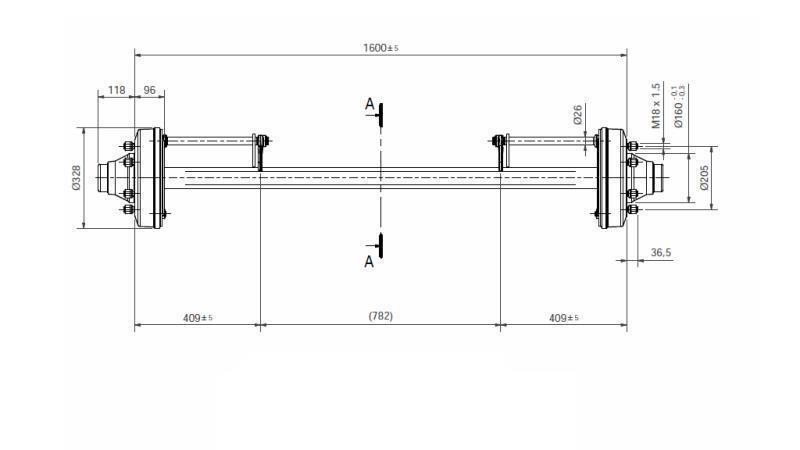 AXEL FÖR SLÄP 8300 kg MED BROMSAR (1600 mm)
