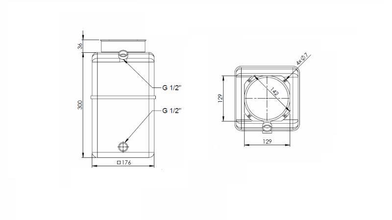 PVC RESEVOIR ROLL PP 8 LIITRIT HORIZONTALNE-VERTIKAALNE - mõõtmed