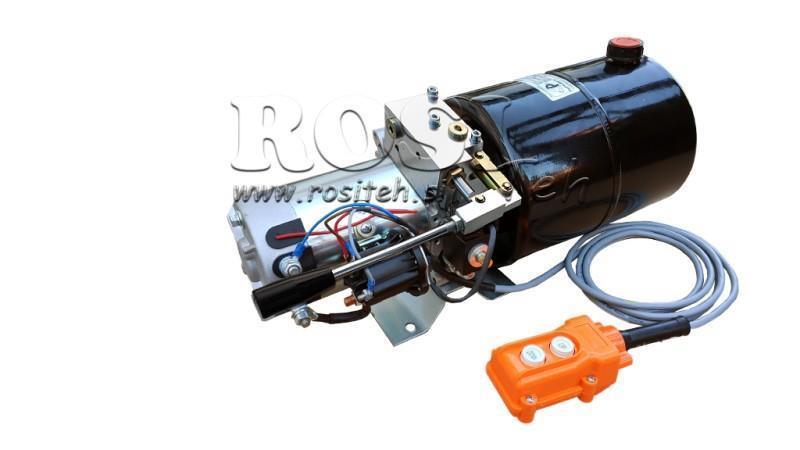 AGREGAT HIDRAULIC MINI 12V DC - 1.6kW = 2.1cc - 8 lit - asamblare în direcție unică CU POMPĂ MANUALĂ